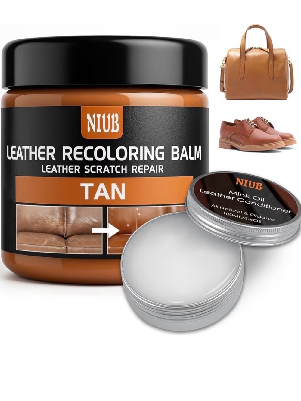 Tan Leather Recoloring Balm - Leather Scratch Repair & Conditioner